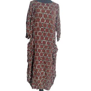 Lisa Bayne Size Small Midi Dress Crinkle Fabric Boho Lagenlook Art to Wear